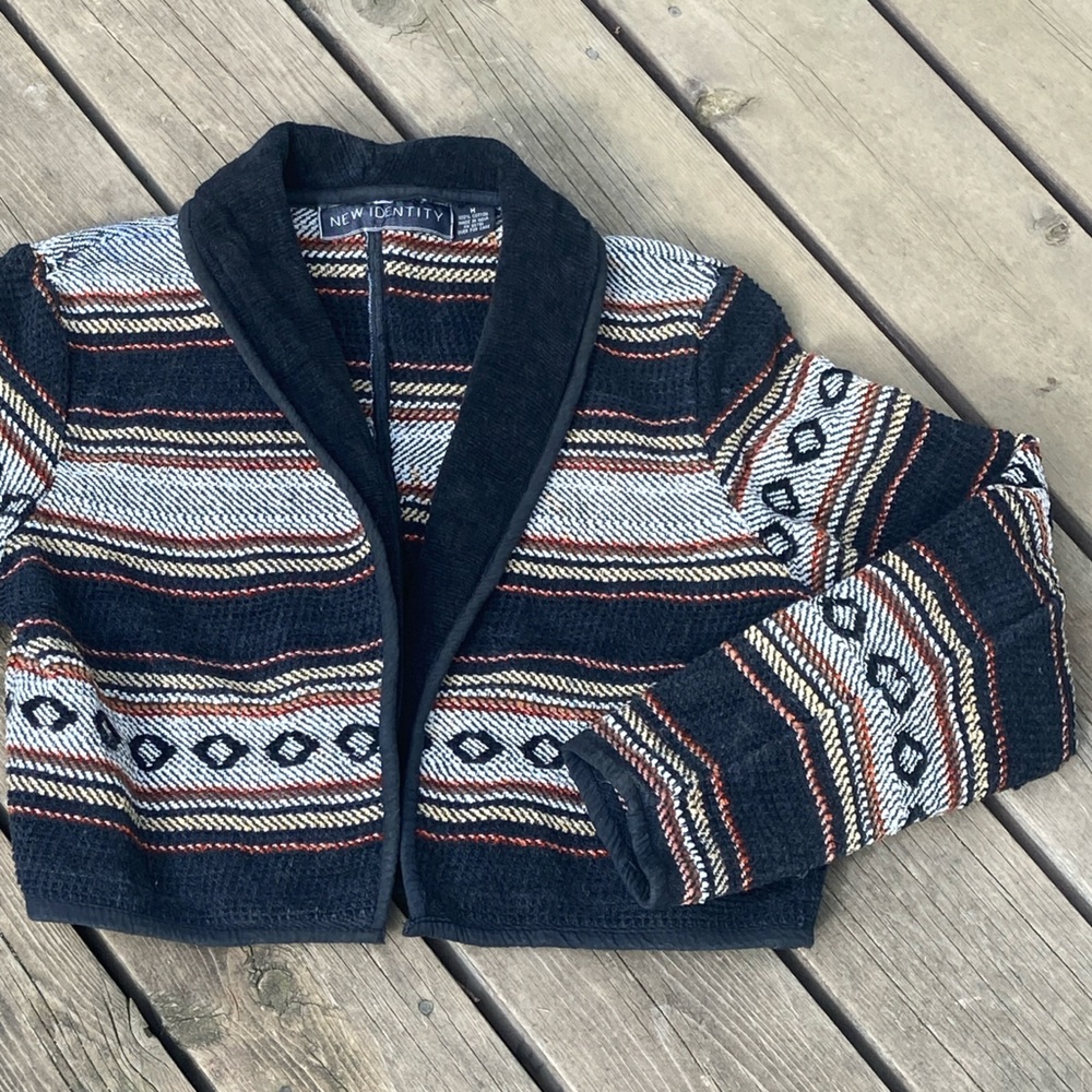 Boho Jacket NEW IDENTITY Vintage Aztec Retro Colorful Cotton Black Size Medium